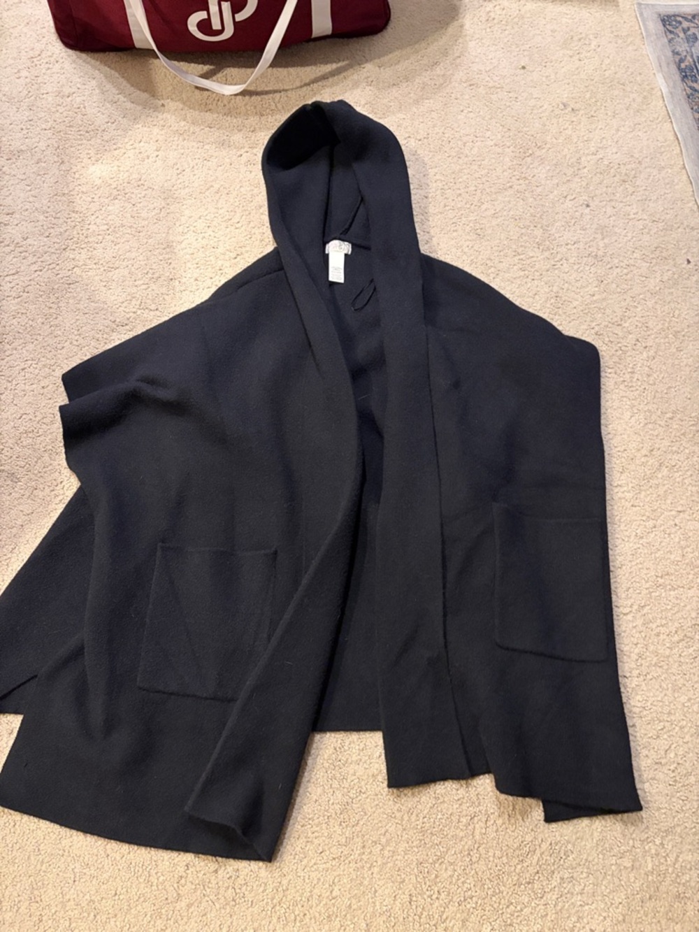 Free People Black Hooded Open-Front Knit Jacket